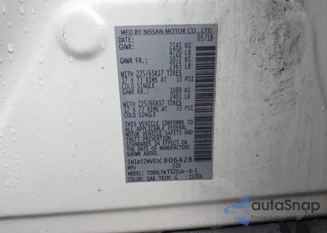2018 Nissan Rogue Sv from USA, damaged, VIN 5N1AT2MV0JC806428